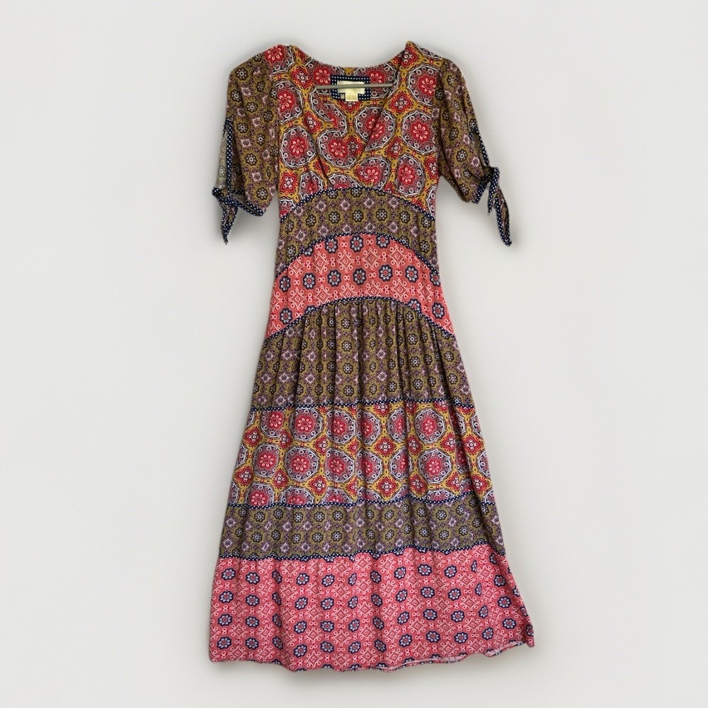 Anthropologie Maeve The Bettina Tiered Boho Dress Floral Maxi V-neck Size XS/S